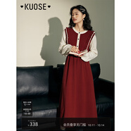 闊色（kuose）黑色小香風(fēng)針織長袖連衣裙女秋冬季穿搭新款毛衣裙長裙子 紅色2032 L