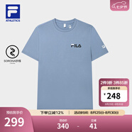 FILA官方男子短袖T恤夏季簡(jiǎn)約圓領(lǐng)運(yùn)動(dòng)男裝上衣休閑針織套頭衫 鐵漆藍(lán)-DB XL 180/100A