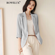 ROWILUX羅威奢品西裝外套女七分袖2025春秋季新款時(shí)尚顯瘦一?？凵弦卤】?淺灰色 L