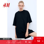 H&M女裝連衣裙2025夏季新款大碼寬松柔軟棉質(zhì)短袖T恤式短裙1128506 黑色 M 160/88A
