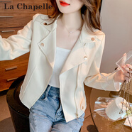 拉夏貝爾（La Chapelle）短外套女裝2025年春秋新款韓版時尚小個子薄款外套風(fēng)衣上衣女毛呢 米白色 M 【推薦100-110斤左右】