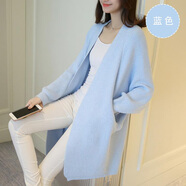 麥婭洛女士毛衣外套春秋女蝙蝠款開衫中長袖韓版寬松針織衫大碼披肩新秋 藍(lán)色 M