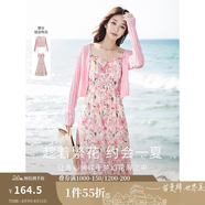 茵曼（INMAN）多巴胺穿搭法式度假風(fēng)吊帶碎花裙2025夏女新品高腰A擺連衣裙F18 田園花-F18323103 S