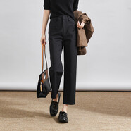 索菲絲爾側開(kāi)叉直筒褲女含棉2025秋季通勤百搭顯瘦休閑九分褲子 黑色 26