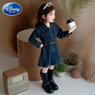 迪士尼女童秋裝韓版2025長(cháng)袖全棉牛仔裙洋氣寶寶時(shí)髦兒童連衣裙 圖片色 100 cm