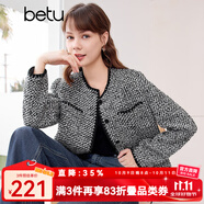百圖betu女裝春季新款短外套高級感小香風(fēng)長袖毛呢外套女2401T40 黑色 M