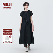 無(wú)印良品（MUJI）女式 強(qiáng)捻法國(guó)袖連衣裙 女裝裙子夏季純棉全棉襯衫連身裙BC2JGC4S 黑色 L(165/88A)