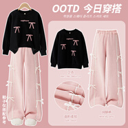 艾卡諾 I.KARNOW女童套裝2026新款秋裝洋氣兒童國風(fēng)衛衣褲子時(shí)髦大童運動(dòng)秋冬衣服 15203粉色+4940黑色【上衣褲子都加絨】 160