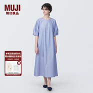 無(wú)印良品（MUJI）女式 涼感平紋套頭短袖連衣裙 女裝裙子長(cháng)裙純棉寬松涼感物語(yǔ)夏季 藍色條紋 L (165/88A)