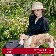 詩凡黎（'SEIFINI）詩凡黎法式波點圍裹式連衣裙25夏新款V領(lǐng)系帶泡泡袖荷葉邊中長裙 黑色 M