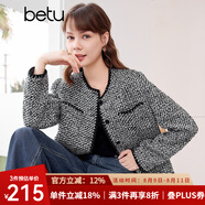 百圖betu女裝春季新款短外套高級感小香風(fēng)長(cháng)袖毛呢外套女2401T40 黑色 L