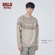 無印良品（MUJI）男式 美利奴羊毛 圖案編織 圓領(lǐng)毛衣 AA0PVA3A 長袖針織衫 校園風(fēng) 燕麥色 L(175/100A)