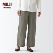 無(wú)印良品 MUJI 女式  法國亞麻 直筒褲 褲子長(cháng)褲休閑褲寬版褲闊腿褲亞麻褲 煙熏綠色 S(155/62A)