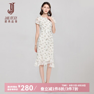 經(jīng)典故事（JANE STORY）經(jīng)典故事短袖碎花連衣裙女2025夏季新款修身洋氣不規(guī)則雪紡魚(yú)尾裙 U23 杏帶多色 L
