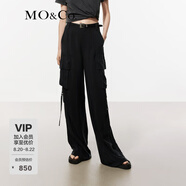 MO&Co.休閑褲工裝褲夏霧面銅氨絲中低腰復(fù)古肌理感雙側(cè)口袋摩安珂 黑色 XS 155