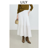 LILY2025冬新款女裝設計感立裁法式蕾絲花朵肌理感氣質(zhì)通勤半身裙 603本白 L