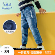 水孩兒（SOUHAIT）童裝男童牛仔褲長(cháng)褲冬季新款兒童時(shí)尚百搭褲裝 藍牛仔 160