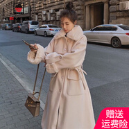 AEMAPE安可拉紅毛呢大衣女2025春秋冬季新款紅色呢子外套女長款加絨加厚 7895米白色_【加厚】 加絨 L _建議100-120斤