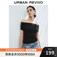 UR2025秋季新款女裝格雷系氣質(zhì)修身一字露肩針織衫UWM950047 黑色 L