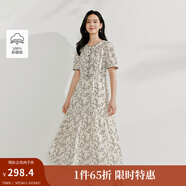 茵曼（INMAN）【商場(chǎng)同款】純棉撞色印繡花連衣裙2025夏季女裝新品長(cháng)裙子 淡香杏 M