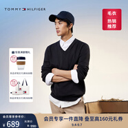 TOMMY HILFIGER【柔軟純棉】25秋冬男撞色條紋學(xué)院風(fēng)針織衫/情侶款純色毛衣 【純色V領(lǐng)】經(jīng)典黑BDS L （推薦：150-165斤）