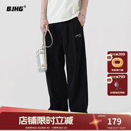 BJHG不計后果秋季美式Cleanfit男潮垂墜感高級感窄版寬松直筒休閑褲女 石墨黑 S