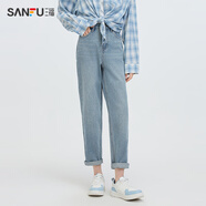 三福（SANFU）牛仔褲2025新款春季小個(gè)子哈倫褲時(shí)尚顯瘦淺藍褲子女裝496219 牛仔淺藍 24
