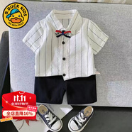 G.DUCKKIDS小黃鴨男童夏裝套裝2025夏季新款小童男寶寶時(shí)尚短袖條紋polo衫兩 領(lǐng)結(jié)套裝白 110 cm (建議身高90-100cm,體重28-31斤)