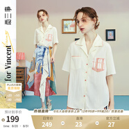 兩三事梵高文藝 窗外來(lái)物 2025夏季新款復古印花口袋翻領(lǐng)襯衫女 米杏色 M