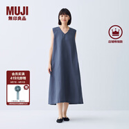 無印良品（MUJI）女式 棉 漢麻 無袖連衣裙女裝裙子夏季 連身裙長裙 BCD91C5S 煙熏藍色 M （160/84A）