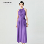 哥弟（GIRDEAR）女裝2025新款氣質(zhì)禮服感削肩吊帶連衣裙150010 草甸紫 S (2碼)