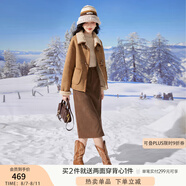 香影【貓貓絨】牛角扣麂皮絨短外套女秋冬小個(gè)子皮毛一體仿生皮草 駝色 W834004 XL