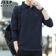 JEEP長(cháng)袖t恤男寬松大碼男裝春秋季新款商務(wù)休閑爸爸上衣刺繡打底衫潮 寶藍色 XL (建議155-175斤)
