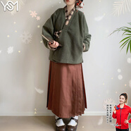 翊尚美馬面裙女秋冬2025年新款套裝新中式漢服全套正版小個子弓袋袖古裝 綠色正版套裝 【綠色外衣+咖色馬面裙】 XS 【建議145-155cm】