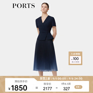 PORTS寶姿春季新品女裝優(yōu)雅收腰二合一網(wǎng)紗漸變百褶拼接連衣裙 丈青 L (8)