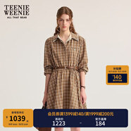 Teenie Weenie小熊女裝連衣裙2025秋季新款時(shí)髦寬松休閑格紋襯衫裙 棕色 S