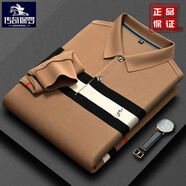 傳奇保羅保羅條紋polo衫男士長(cháng)袖襯衣領(lǐng)t恤小馬標刺繡感中年爸爸 棕黃色保羅線(xiàn)下 M