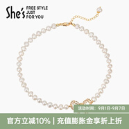 She's茜子蝴蝶結(jié)吊墜珍珠項(xiàng)鏈頸鏈精致輕奢小眾時(shí)尚鎖骨鏈教師節(jié)禮物金色K2