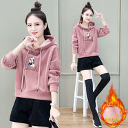 AEMAPE雙面金絲絨衛衣女小個(gè)子秋冬季新款寬松加絨加厚短款外套洋氣上衣 粉紅色 【加絨加厚】 M 建議【96-105斤】