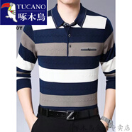 啄木鳥（TUCANO）長(zhǎng)袖男士t恤春秋款T恤翻領(lǐng)純棉中老年大碼彈力針織打底衫爸爸裝 1022卡其 L L 170L建議120斤-140斤
