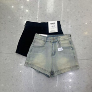 高腰直筒牛仔短褲女夏季復(fù)古顯瘦熱褲395 黑色 M