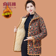 俞兆林（YUZHAOLIN）媽媽秋冬裝碎花小棉襖保暖棉服大碼中老年女冬裝加絨加厚翻領(lǐng)鋪棉 1-橘碎花 3XL (參考120-135斤)