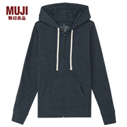 無印良品 MUJI 女式 棉混拉鏈連帽衫 衛(wèi)衣 短款外套 深海軍藍(lán) M