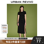 UR2025春季新款女裝簡(jiǎn)約褶皺開衩修身短袖連衣裙UWM750016 黑色 M