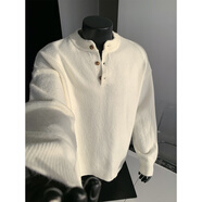 主意范（ZHUYIFAN）雷軍同款灰色針織衫大碼亨利領(lǐng)毛衣男款慵懶風(fēng)內搭打底針織衫外套 米白 3XL （推薦165-180斤）