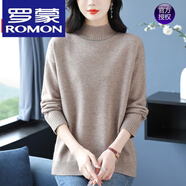 羅蒙（ROMON）高檔羊毛針織衫女秋冬大碼半高領(lǐng)毛衣寬松胖媽媽遮肚打底羊毛衫 駝色 L (建議108-115斤