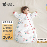 貝肽斯睡袋嬰兒春秋恒溫新生兒童寶寶睡袋一體式防踢被驚跳包被睡衣連體 粉蘑 冬季中厚-感溫(10-20℃） XL碼建身高90-110cm年齡2.5-4歲