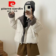 皮爾卡丹（pierre cardin）2025冬季新款撞色服女短款加厚歐美保暖小個(gè)子面包服外套 【米白色立領(lǐng)】 S 【偏大95-130斤】