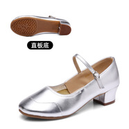 美德美廣場(chǎng)舞鞋女軟底中跟水兵舞鞋四季通用 亮銀色加厚直板底 30