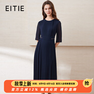 愛(ài)特愛(ài)（EITIE）秋冬新款商場(chǎng)同款薄紗透視五分袖百褶雪紡連衣裙長(cháng)裙6007771 深藍31 M 160